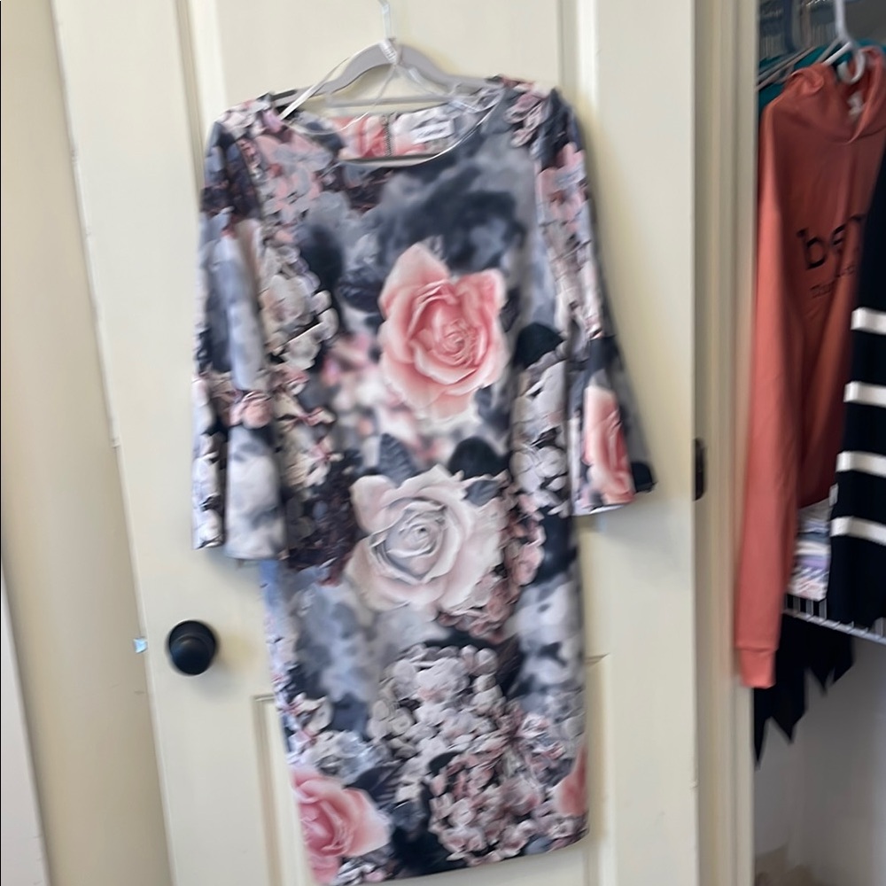 Calvin Klein Pink and Gray Floral Print Dress